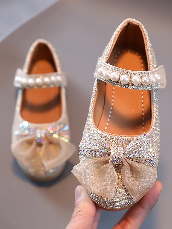 Pearls and Bow Mary Jane Flats By Liv and Mia