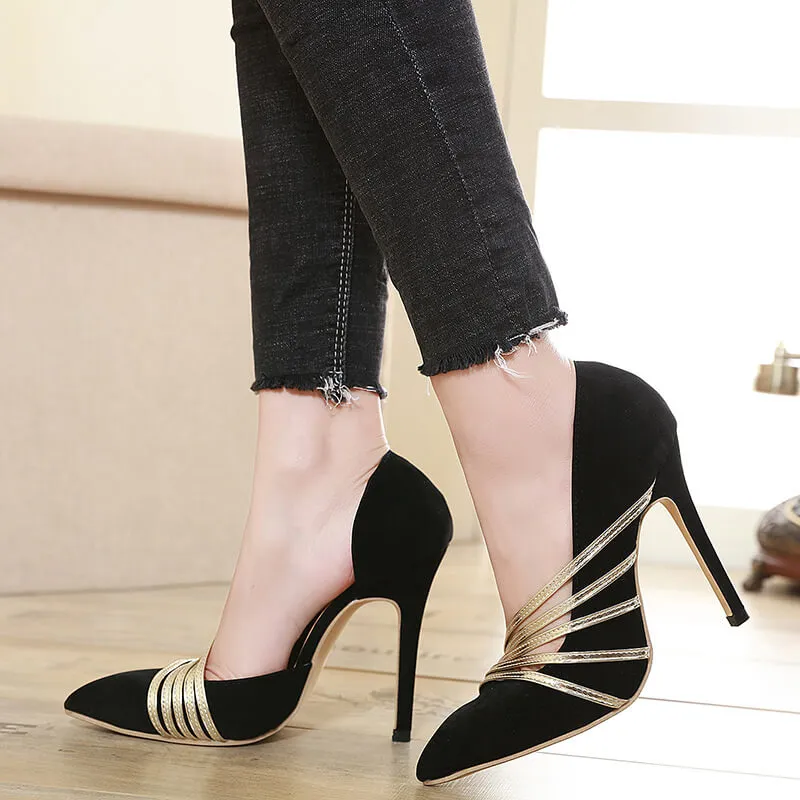 Point Toe Ankle Close Toe Stiletto Heel Fur Pumps