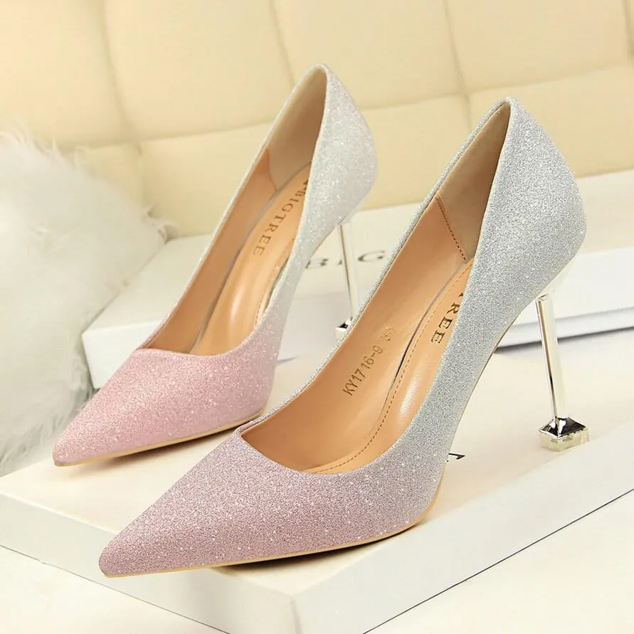 Point Toe Glitter Kit Heel Fashion Pumps