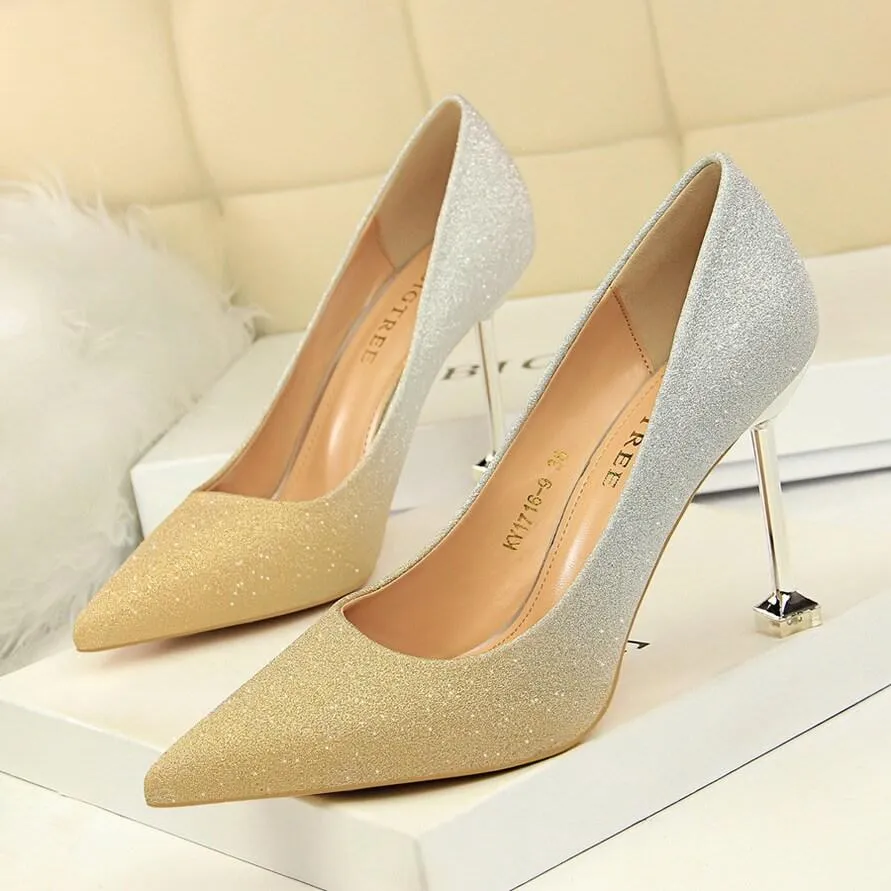 Point Toe Glitter Kit Heel Fashion Pumps
