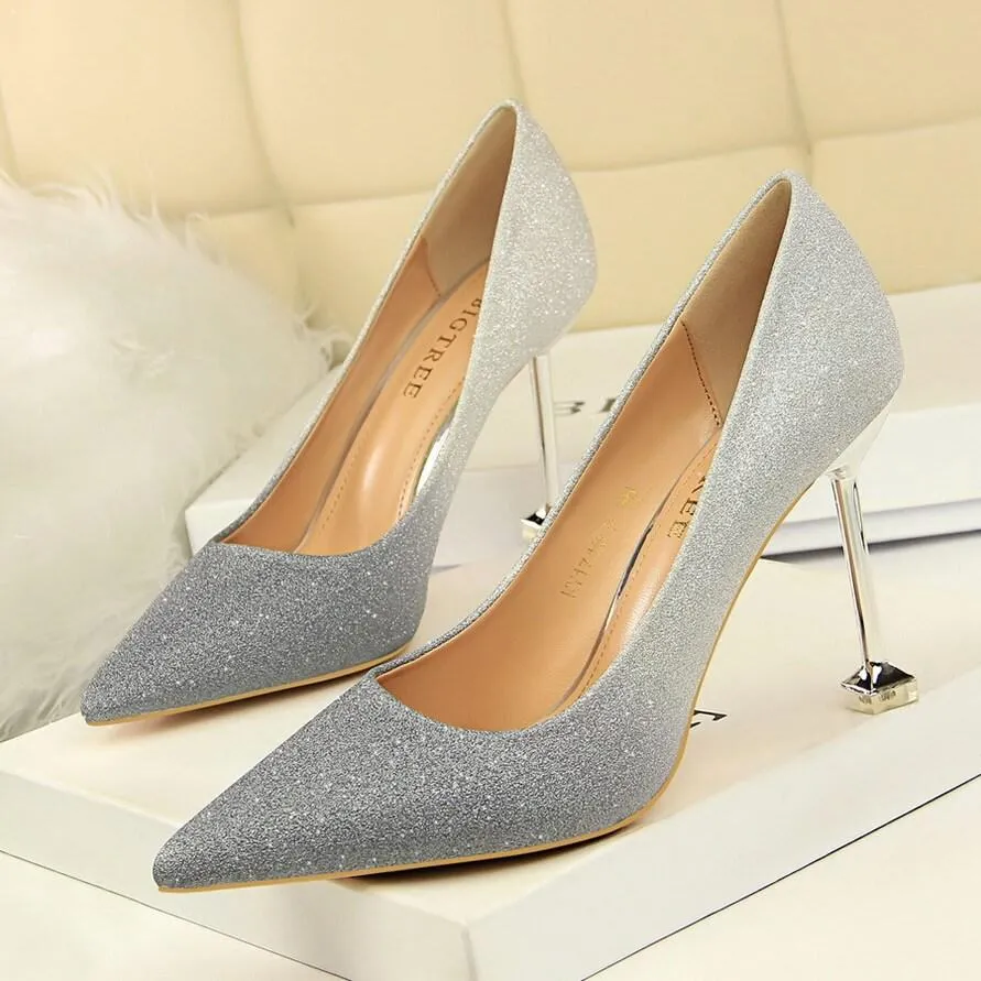 Point Toe Glitter Kit Heel Fashion Pumps
