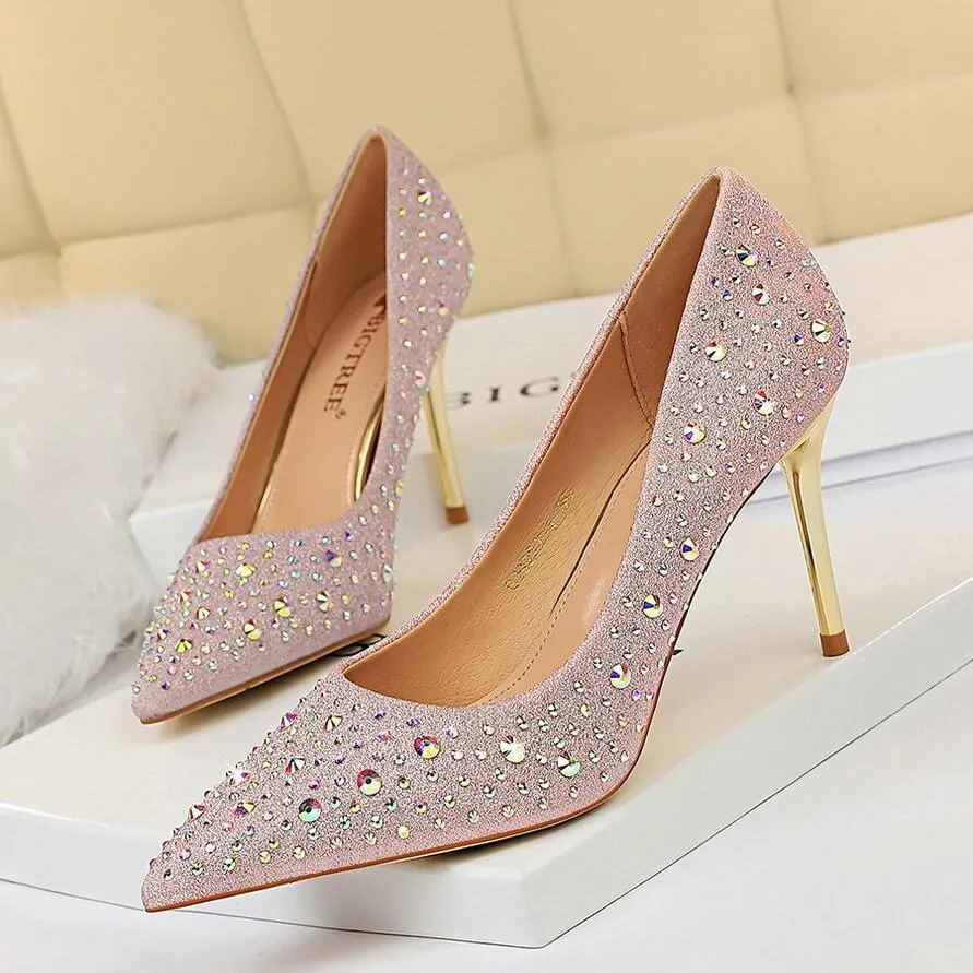 Point Toe Rhinestone Ankle Pumps