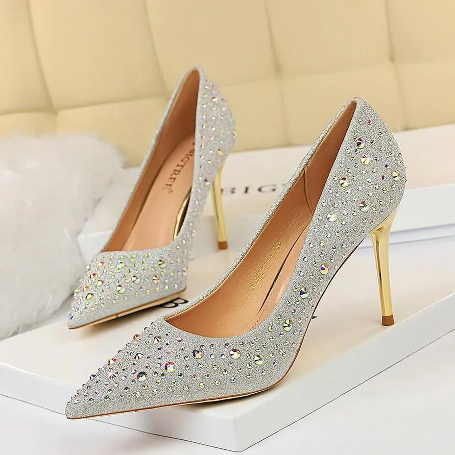 Point Toe Rhinestone Ankle Pumps