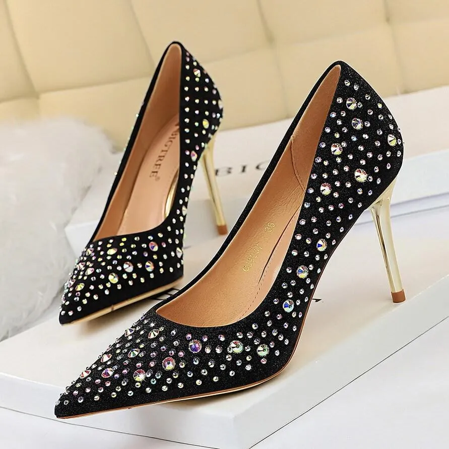 Point Toe Rhinestone Ankle Pumps