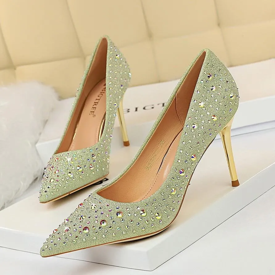 Point Toe Rhinestone Ankle Pumps