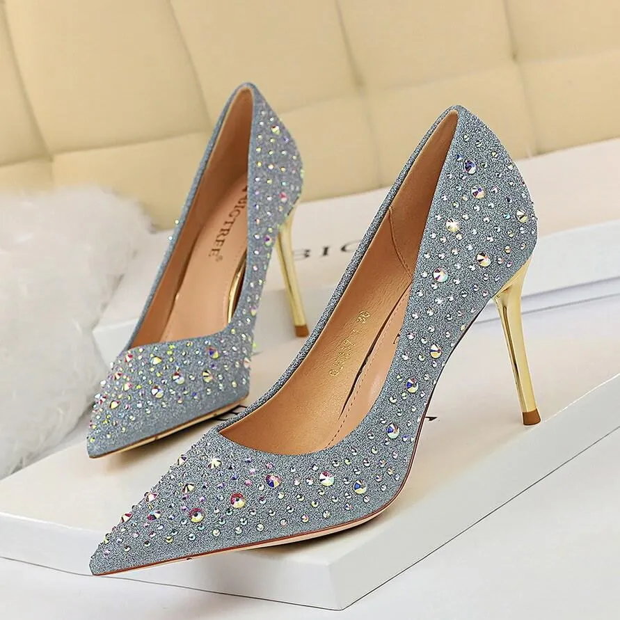 Point Toe Rhinestone Ankle Pumps