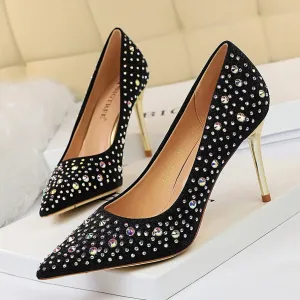 Point Toe Rhinestone Ankle Pumps