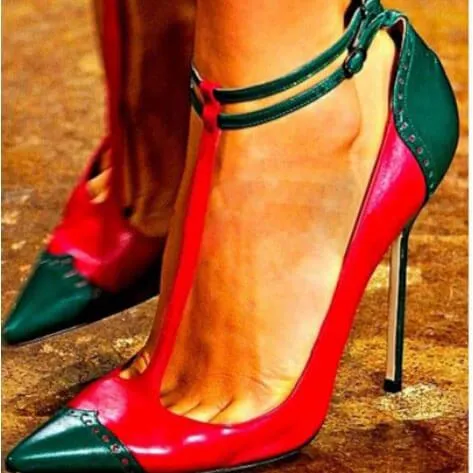 Point Toe Straps Leather Sexy Stiletto Heel Pumps