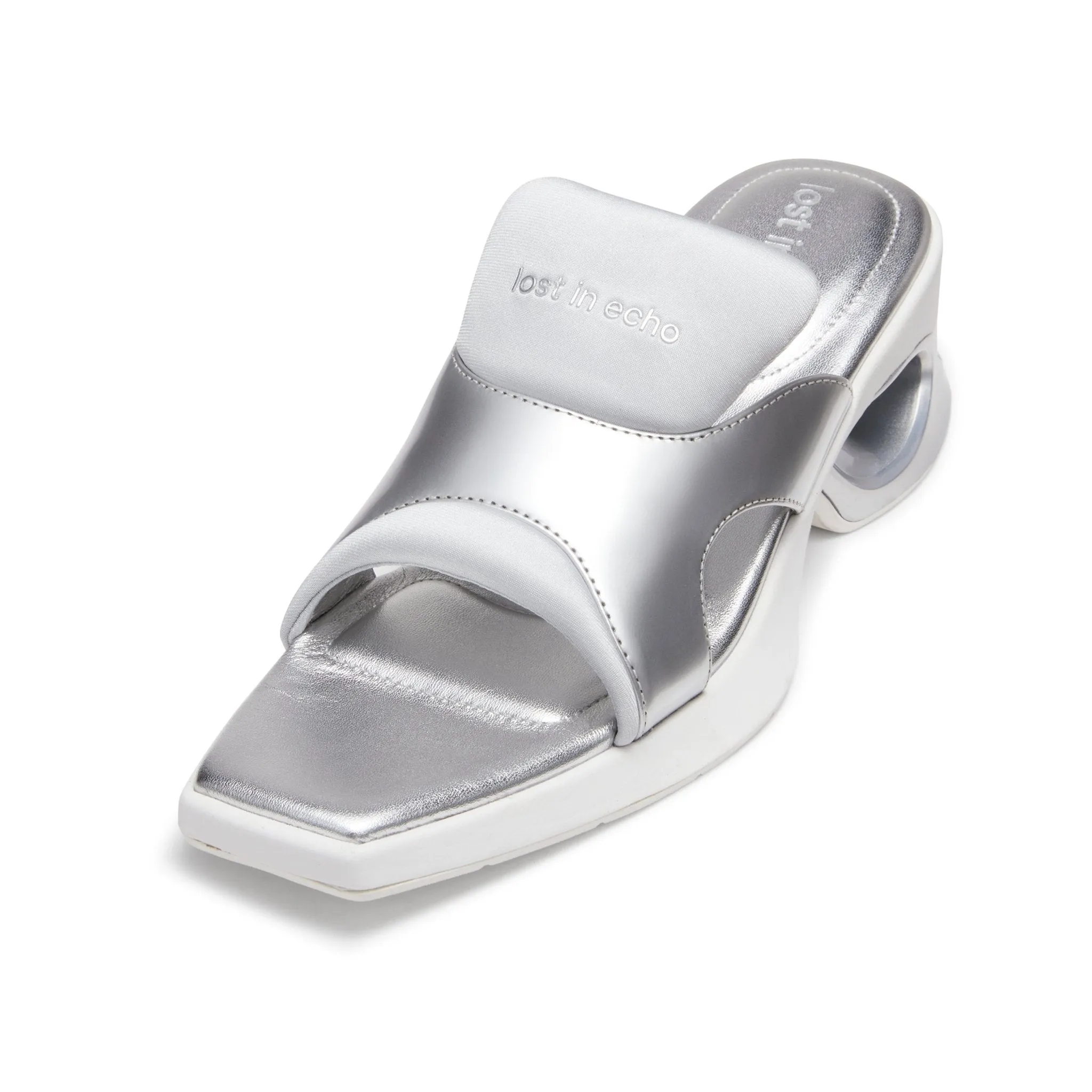 Pointed Square Toe Sports Sandals in Silver