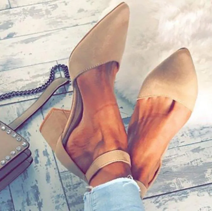 Pointed Toe Suede Buckle Chunky High Heels