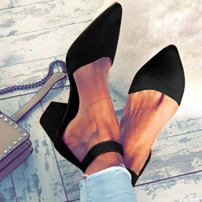 Pointed Toe Suede Buckle Chunky High Heels