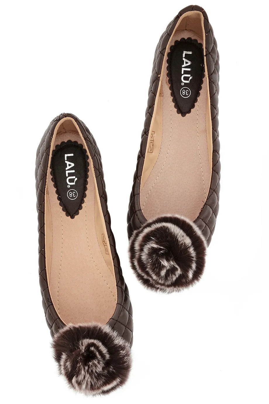 POPCORN Brown Quilted Ballerinas
