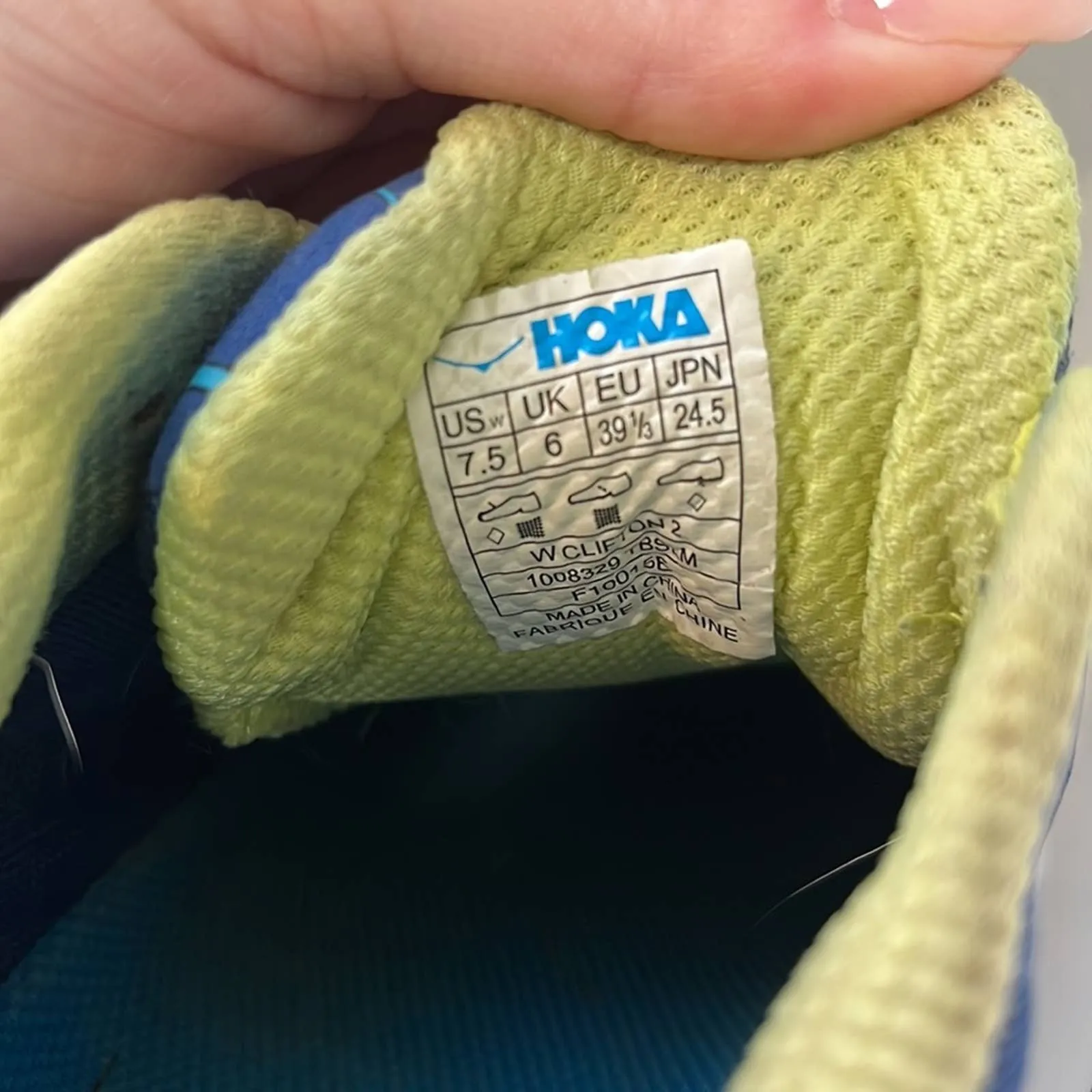 Size 7.5 Hoka One One Clifton 2 Ortholite Blue Green Tennis Shoes Sneakers