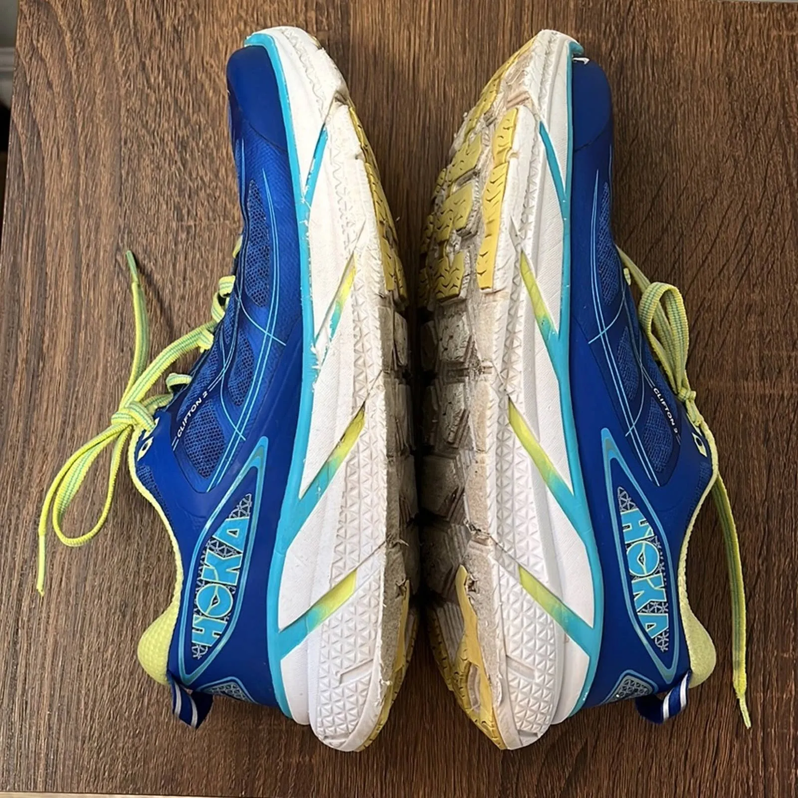 Size 7.5 Hoka One One Clifton 2 Ortholite Blue Green Tennis Shoes Sneakers