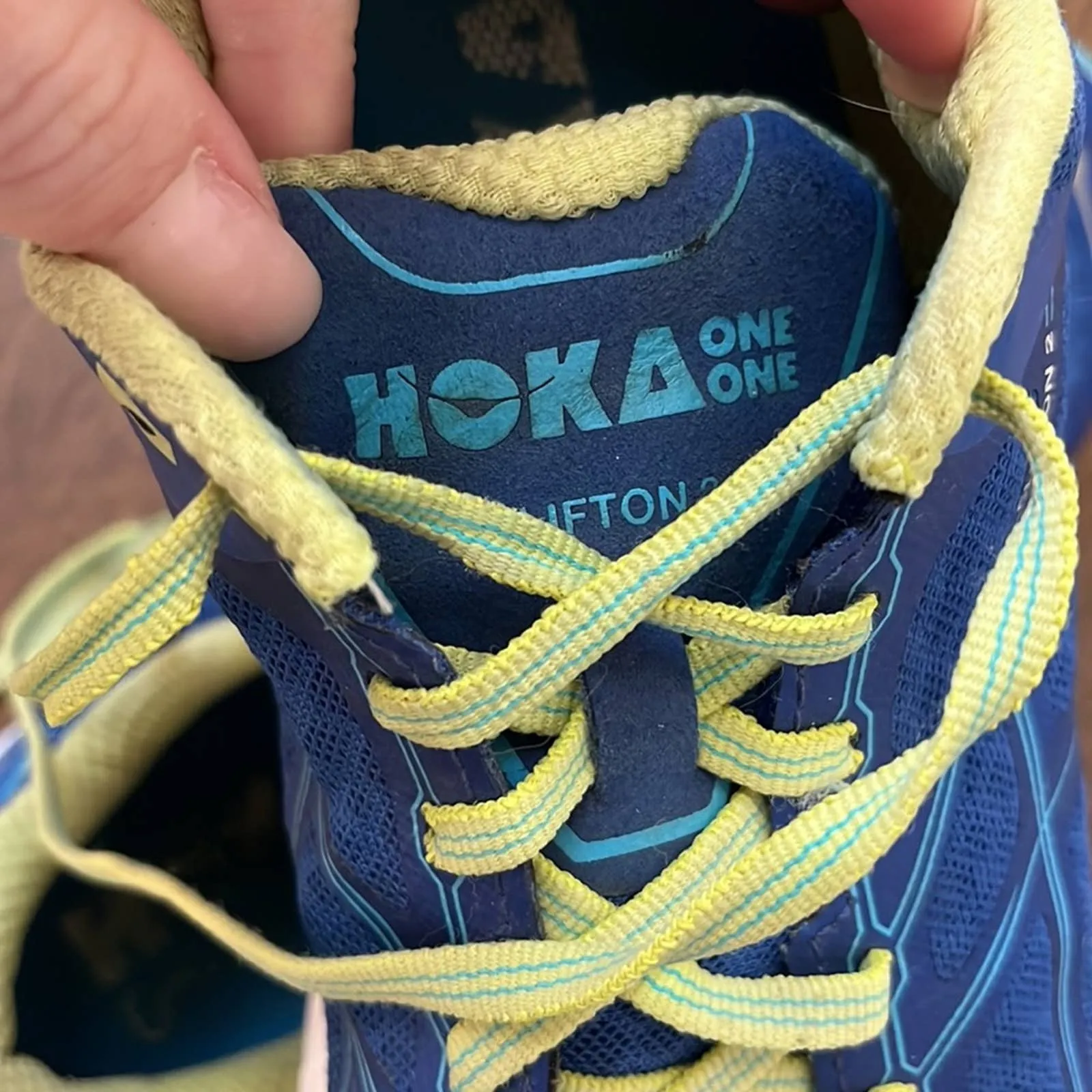 Size 7.5 Hoka One One Clifton 2 Ortholite Blue Green Tennis Shoes Sneakers