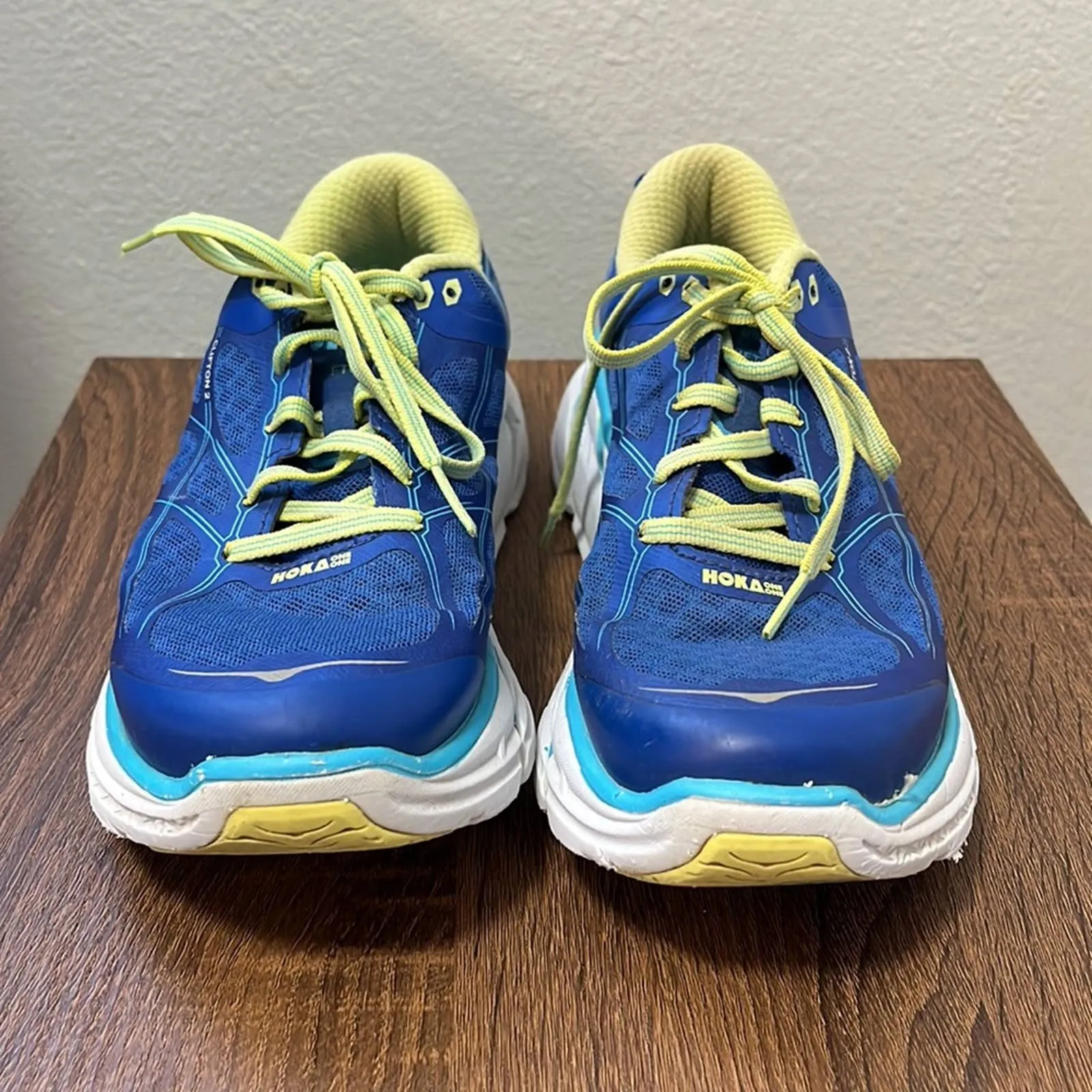 Size 7.5 Hoka One One Clifton 2 Ortholite Blue Green Tennis Shoes Sneakers