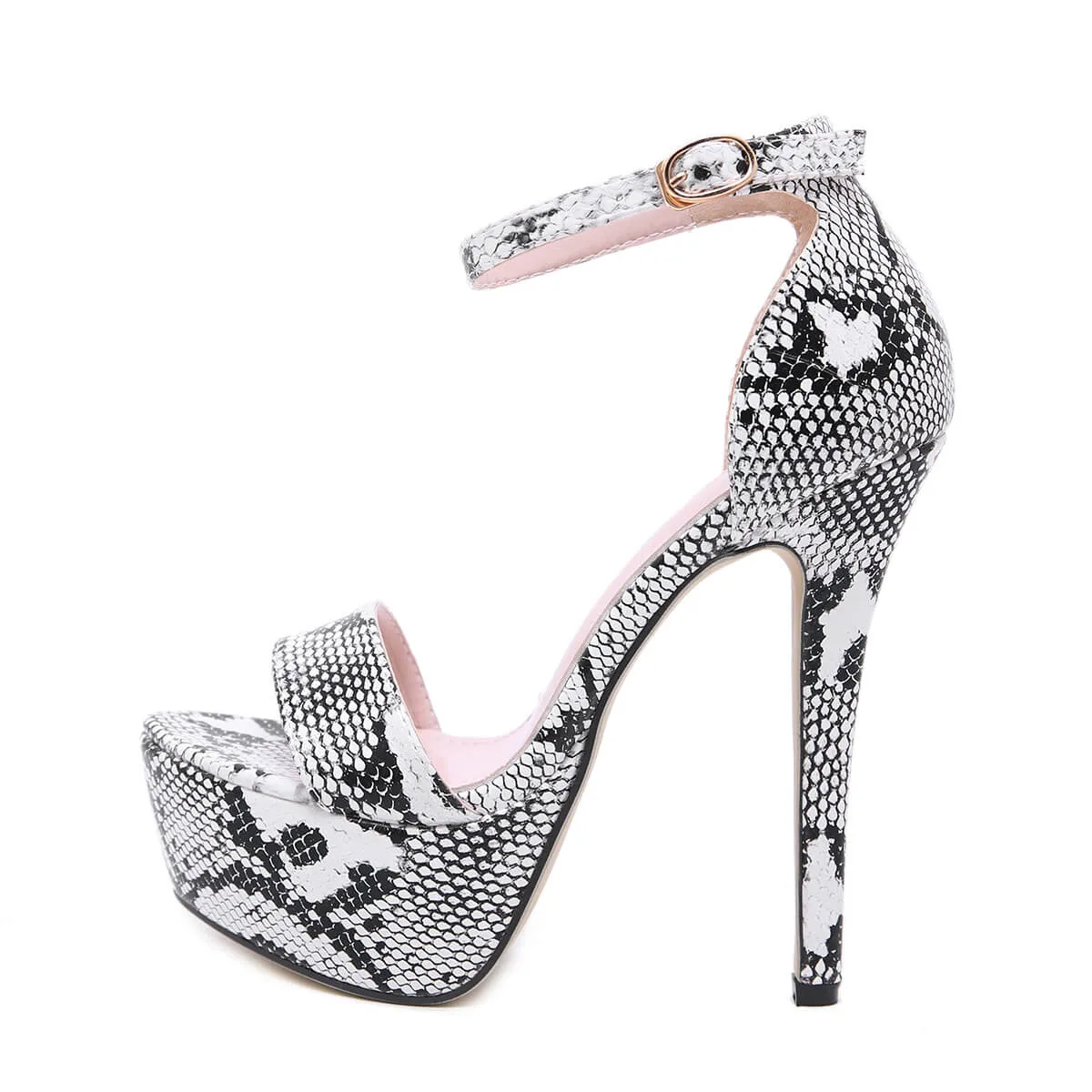 Snakeskin Heel Platform Buckle Sandals