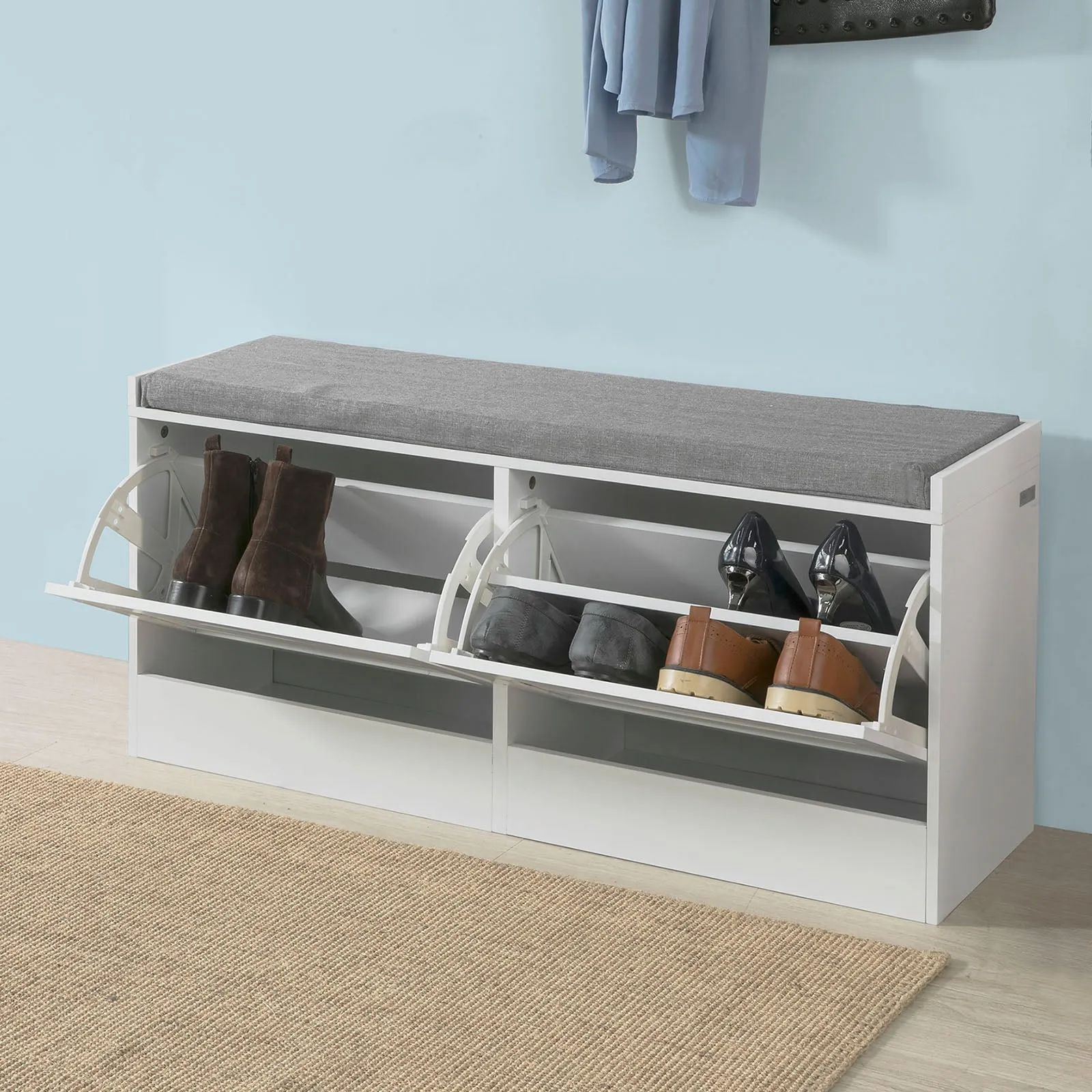 SoBuy FSR62-W Storage Bench with Drawers & Padded Seat Cushion Hallway Bench Shoe Cabinet Shoe Bench