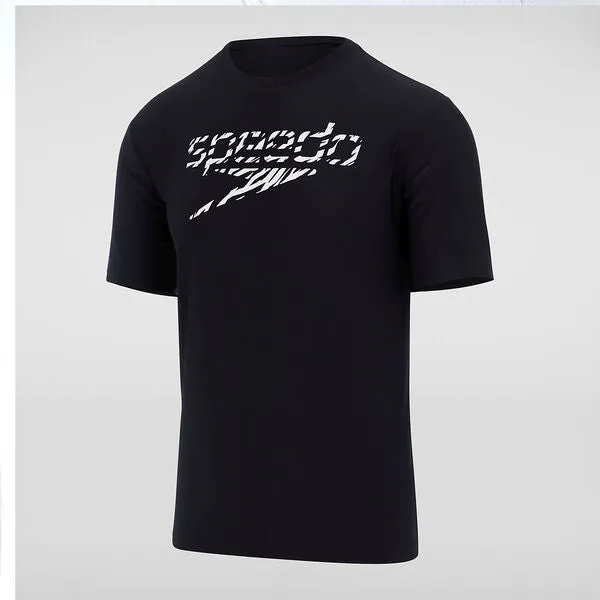 Speedo Mens Print SS Swim Tee - Black