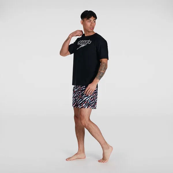 Speedo Mens Print SS Swim Tee - Black