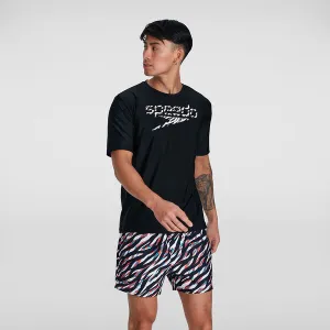 Speedo Mens Print SS Swim Tee - Black