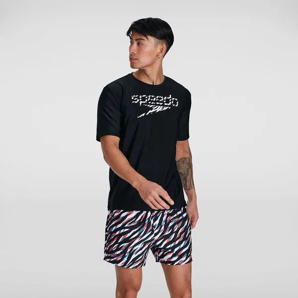 Speedo Mens Print SS Swim Tee - Black