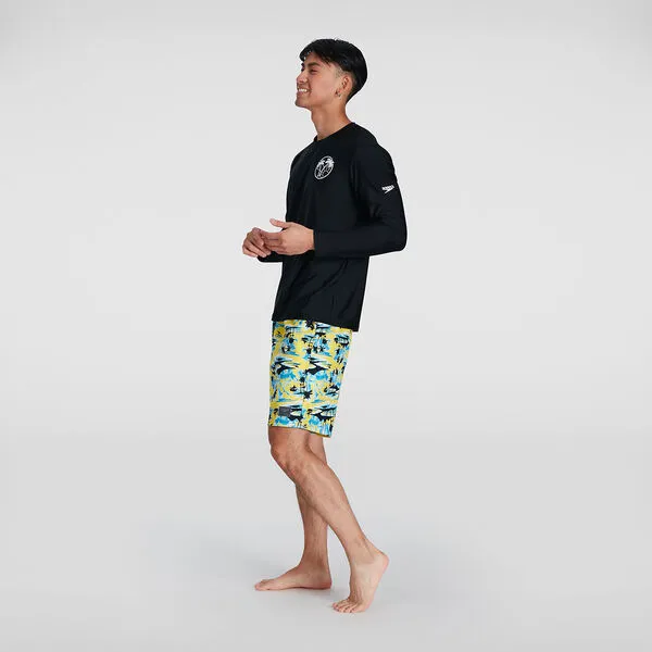 Speedo Mens Prnt LS Swim Tee - Black
