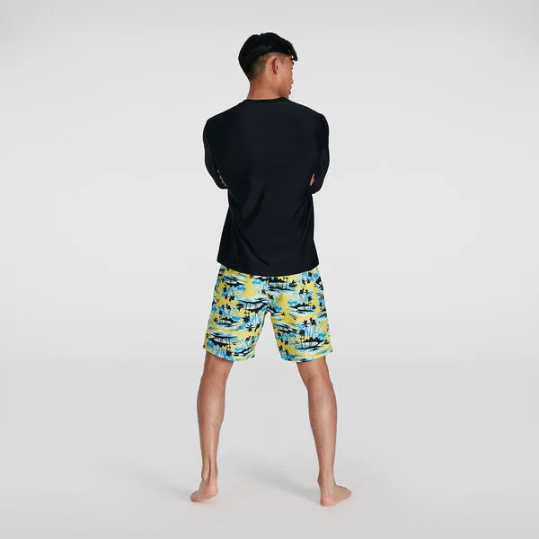 Speedo Mens Prnt LS Swim Tee - Black