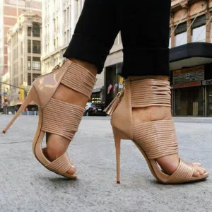 Strap Heel Lace Up Wedding Sandals