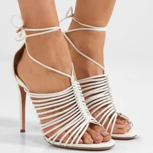 Strap Wedding White Heel  Cutout Sandals