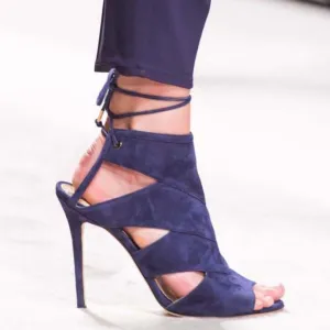 Suede Ankle Strap Peep Toe Sandals