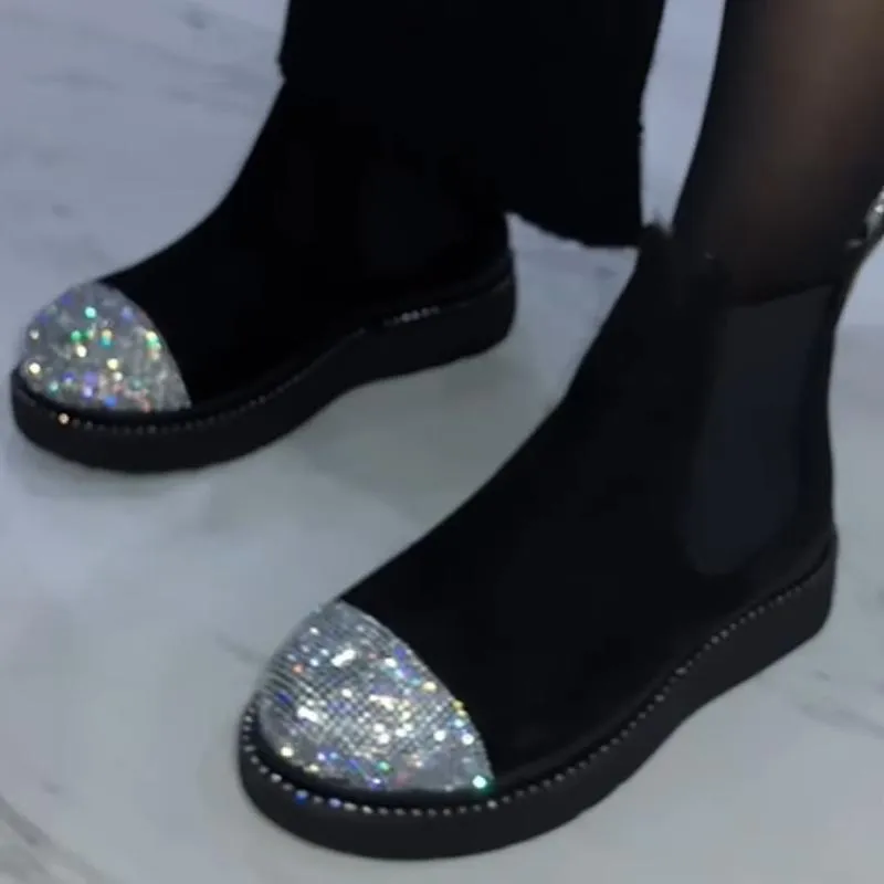 Suede Rhinestone Casual Boots