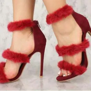Summer Fur High Heel Dress Sandals