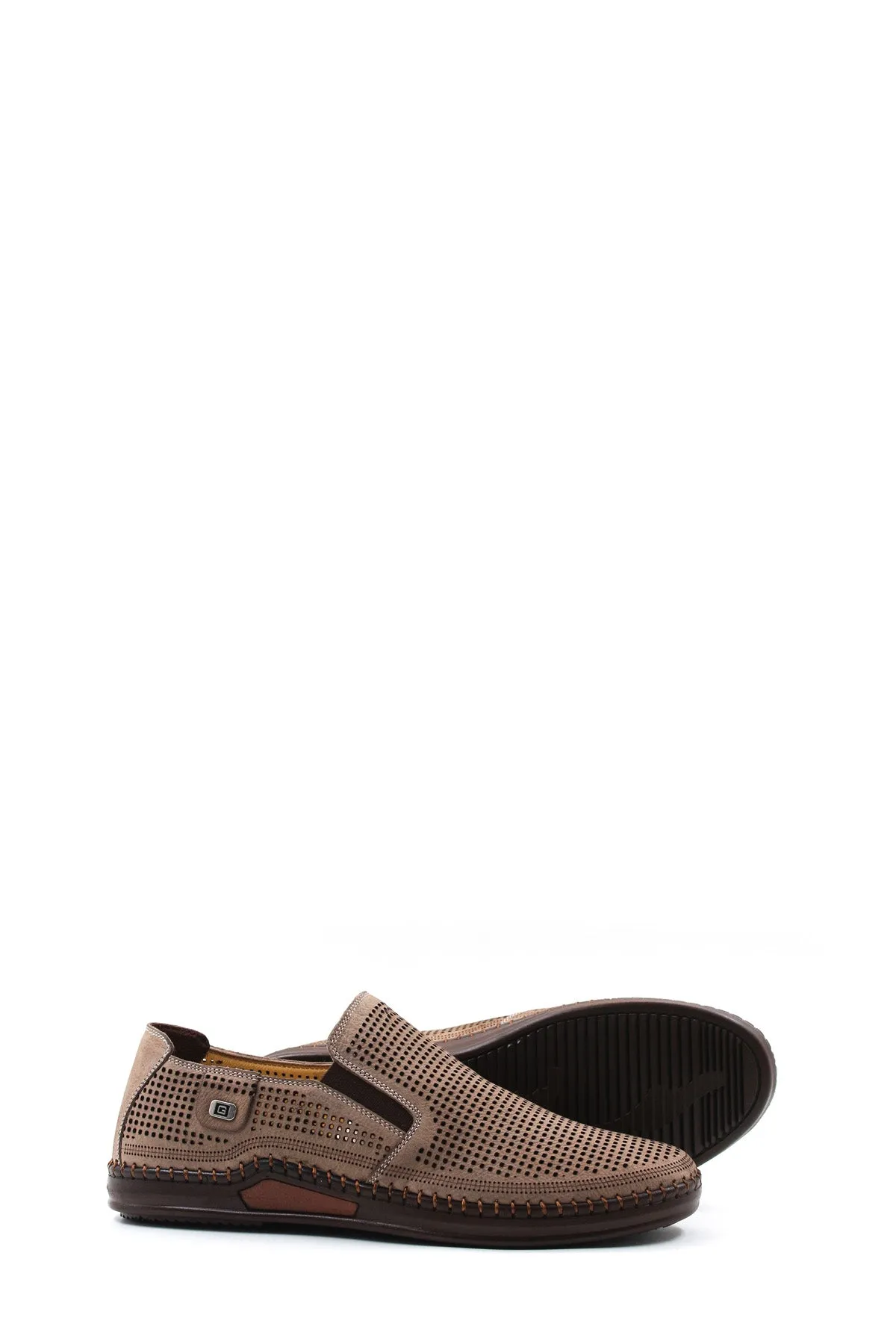 Taupe Perforated Slip-Ons-Wessi