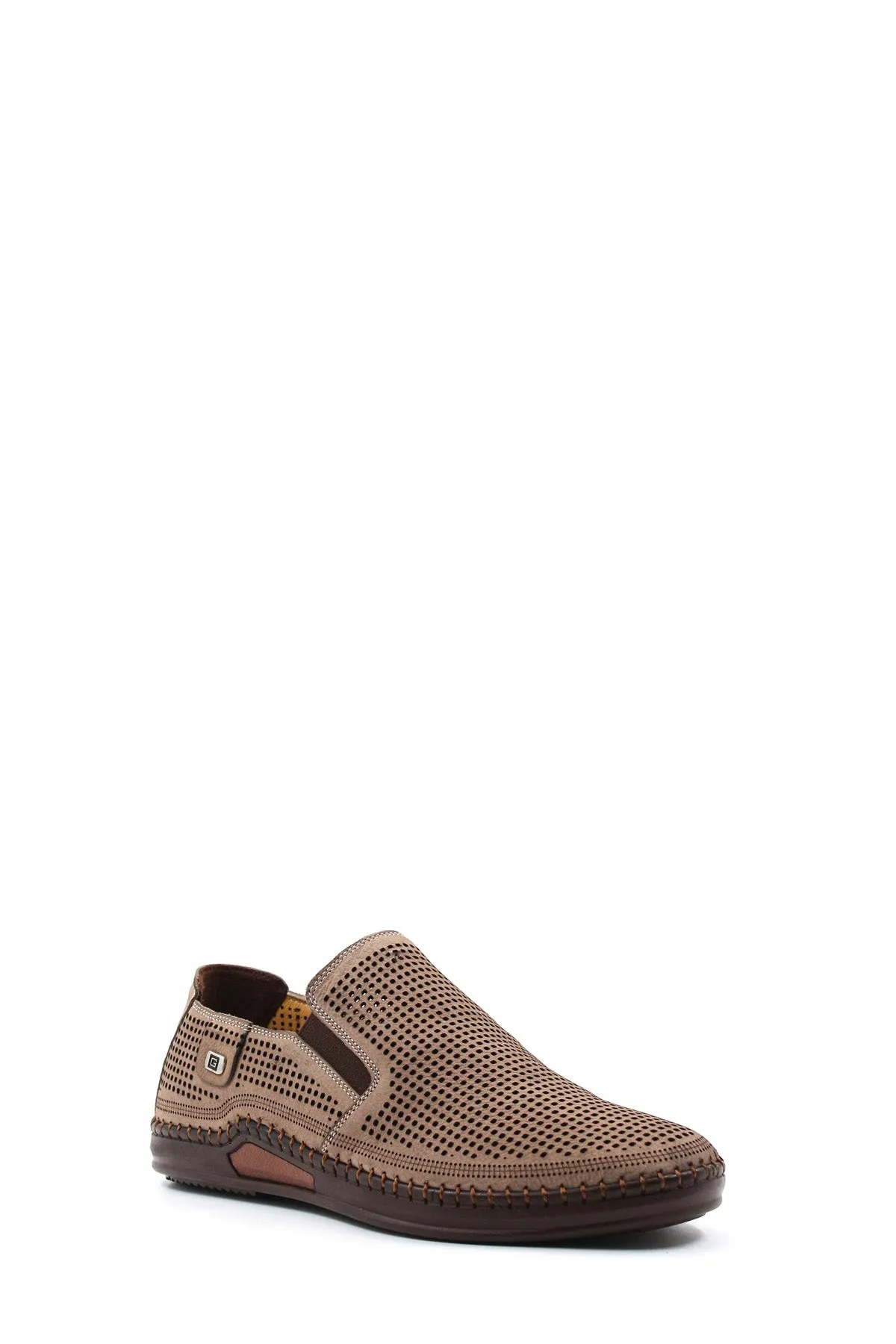 Taupe Perforated Slip-Ons-Wessi