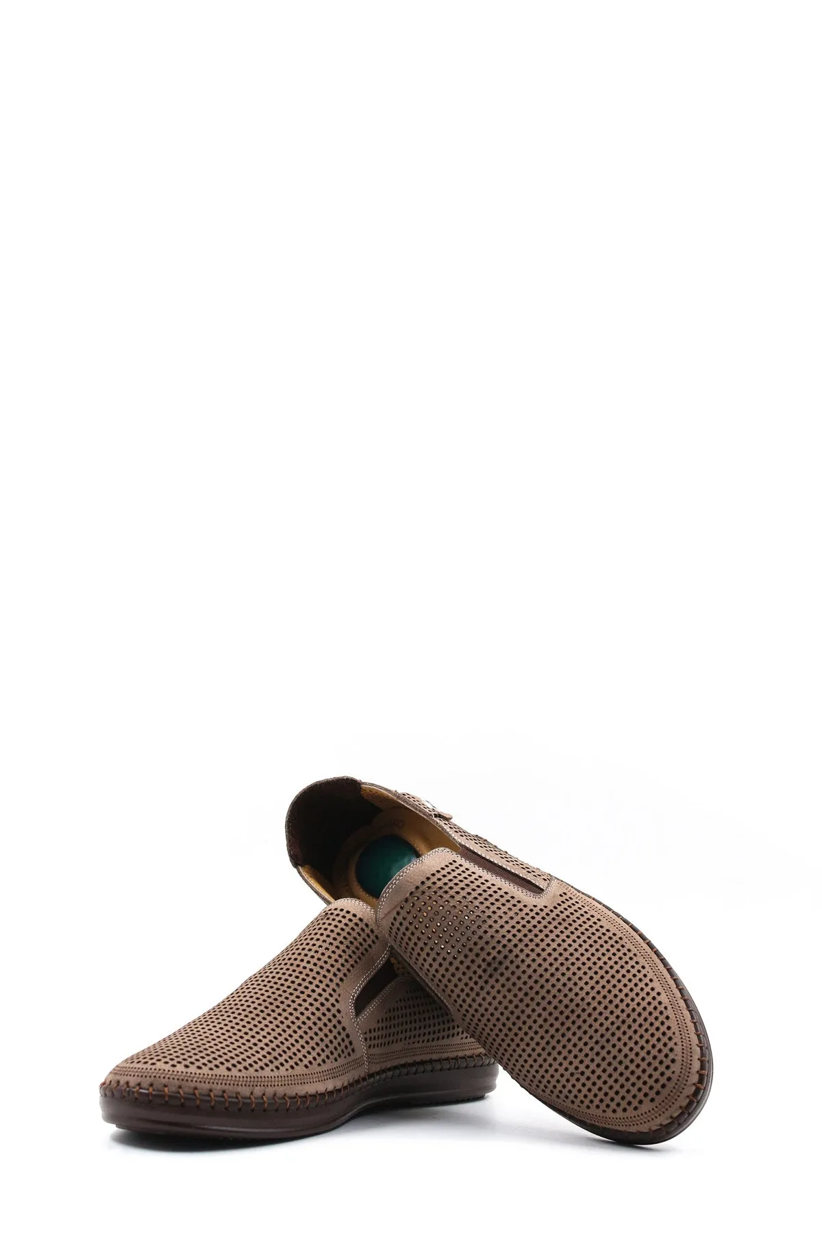 Taupe Perforated Slip-Ons-Wessi