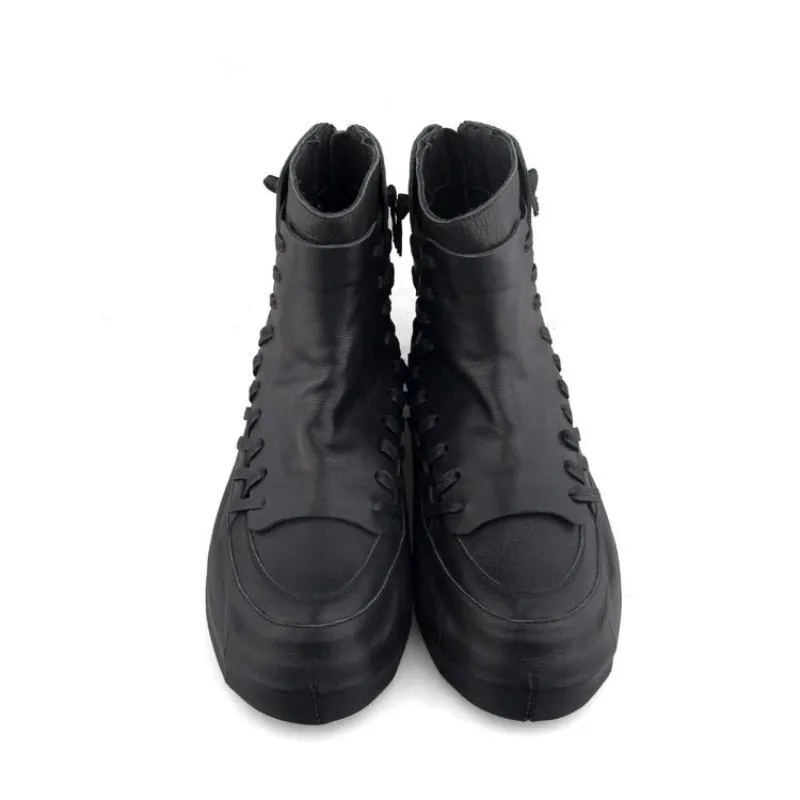 TEEK - Laced Stitch Black High-Top Shoes