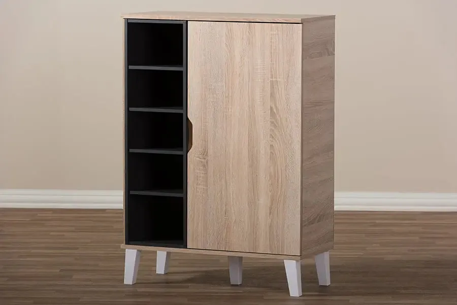 Valina 1-door Oak/Grey Wood Shoe Cabinet