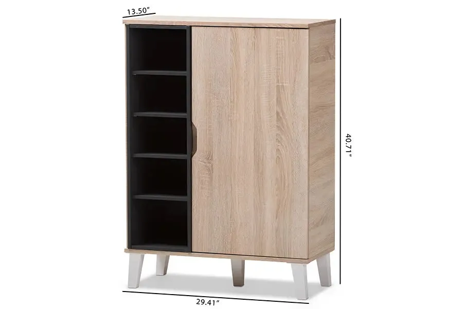 Valina 1-door Oak/Grey Wood Shoe Cabinet