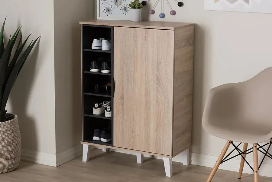 Valina 1-door Oak/Grey Wood Shoe Cabinet