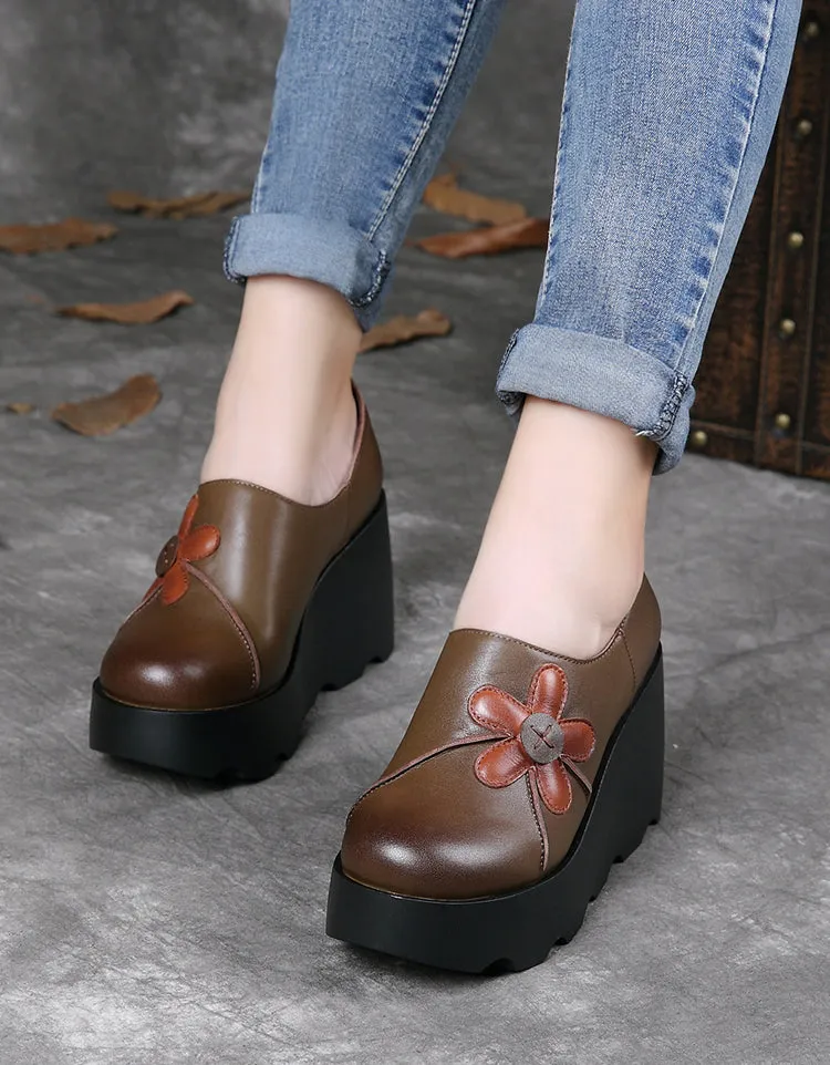 Waterproof Anti-slip Handmade Retro Wedge Shoes