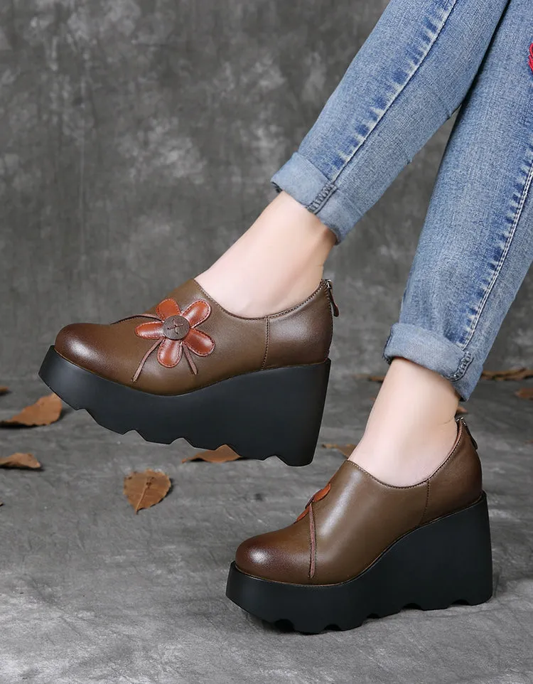Waterproof Anti-slip Handmade Retro Wedge Shoes