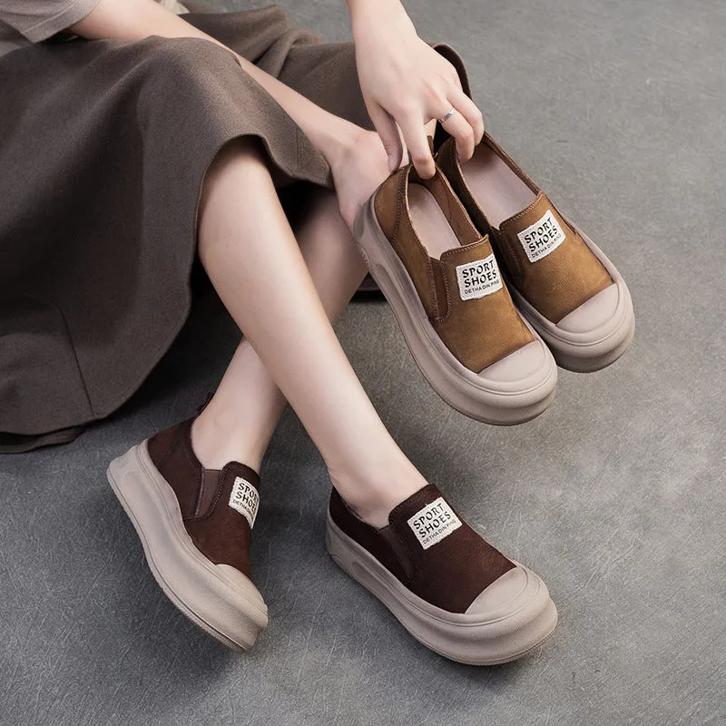 Women Retro Fashion Leather Thick Soled Casual Shoes