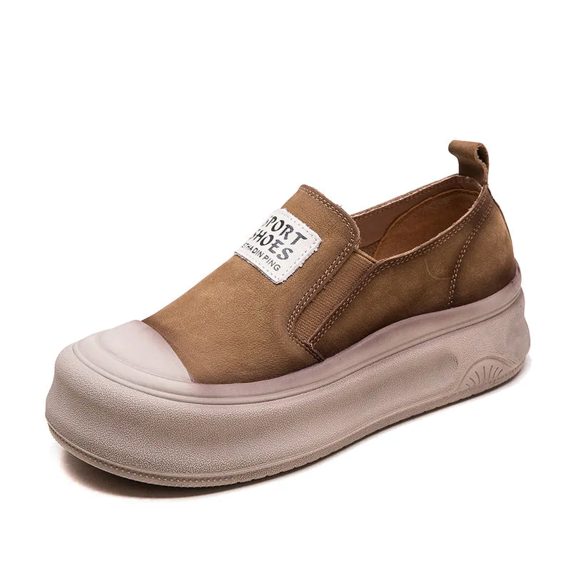 Women Retro Fashion Leather Thick Soled Casual Shoes