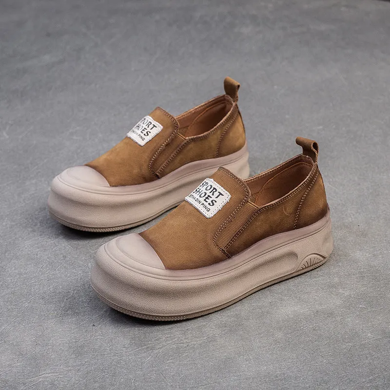 Women Retro Fashion Leather Thick Soled Casual Shoes