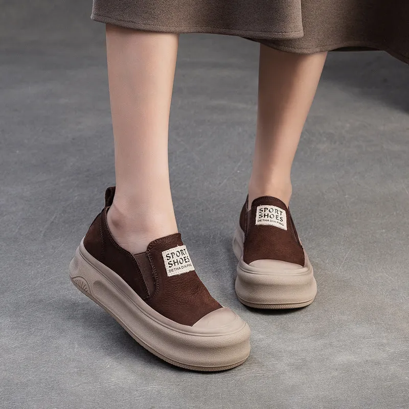 Women Retro Fashion Leather Thick Soled Casual Shoes