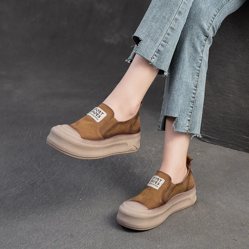 Women Retro Fashion Leather Thick Soled Casual Shoes