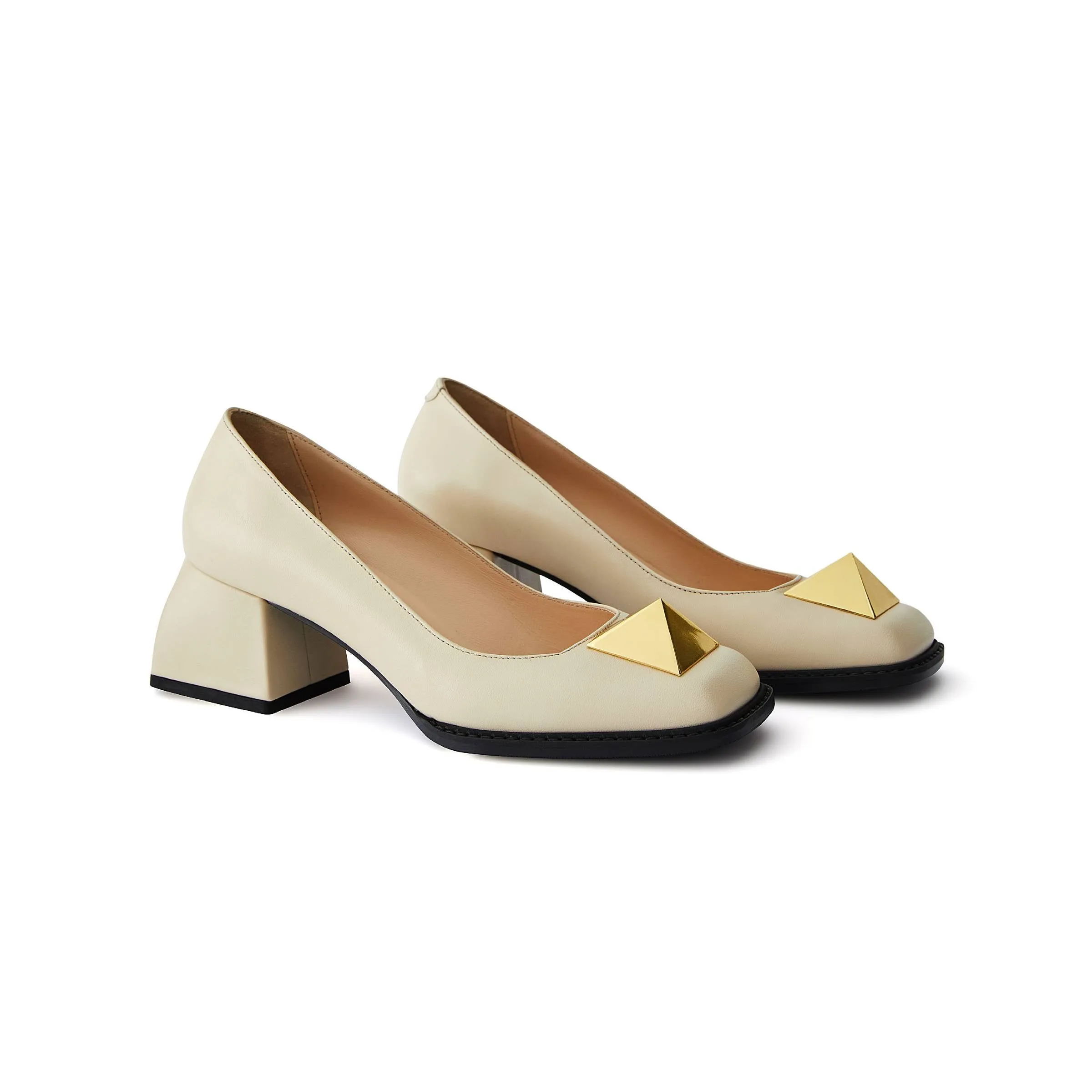 Women's Calf Leather Handmade Block Heels W1001