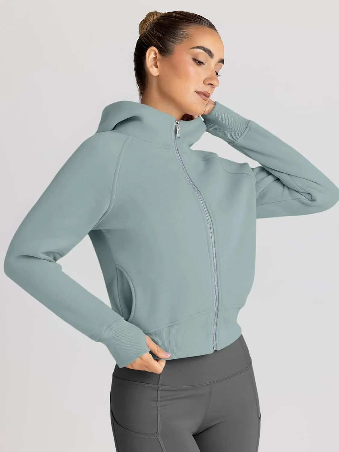 Women’s Full Zip Fleece Hoodie – Cozy Winter Jacket with Drop Shoulder Collar, Soft & Breathable Sweatshirt for Fall & Winter