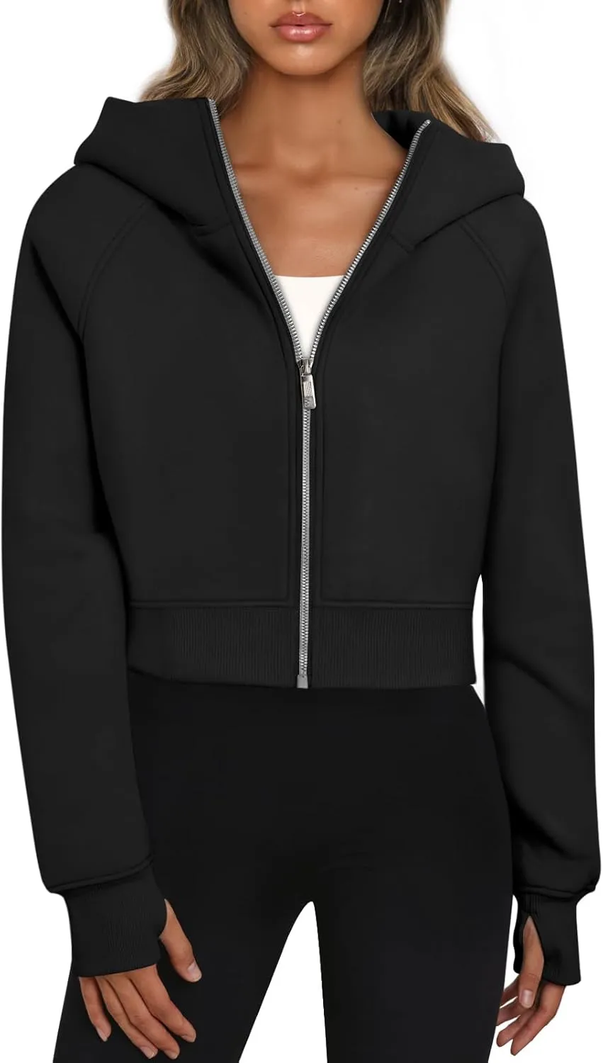 Women’s Full Zip Fleece Hoodie – Cozy Winter Jacket with Drop Shoulder Collar, Soft & Breathable Sweatshirt for Fall & Winter